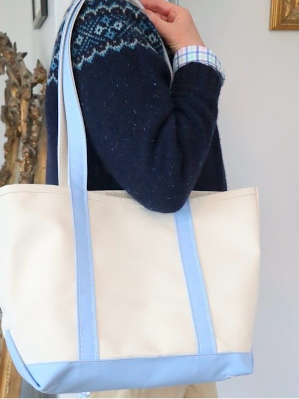 L.L. Bean Boat & Tote Medium seaboard baby blue Canvas Bag NWT USA Made - Picture 4 of 5